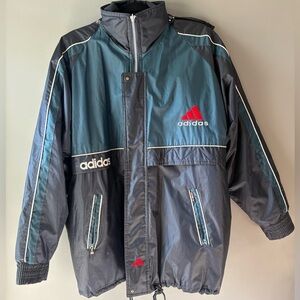Vintage 90’s Adidas Men's size XL Black and Blue Jacket, full front zip